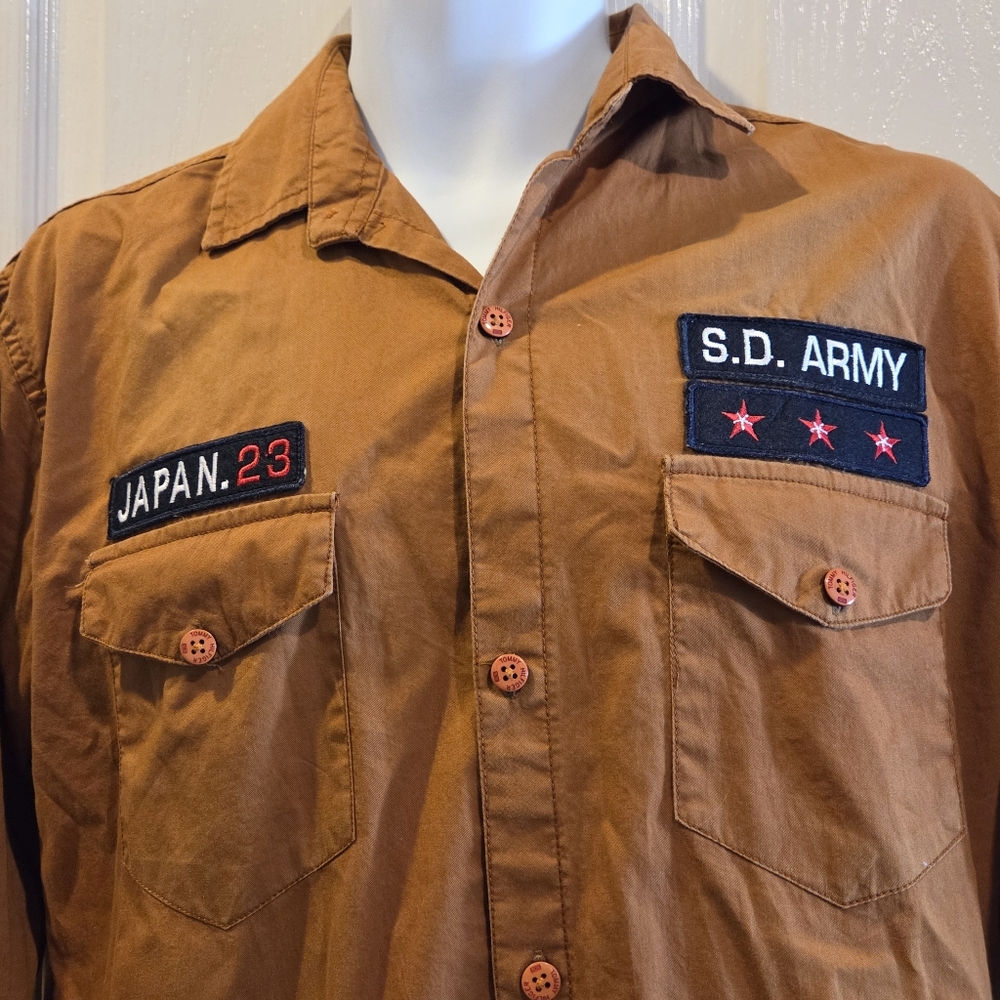 Super Dry Polo Store Shirt Japan Military  Brown Retro XL Vietnam SD Army FLAW